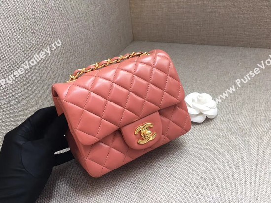 Chanel Classic MINI Flap Bag original Sheepskin Leather A1115 pink gold chain
