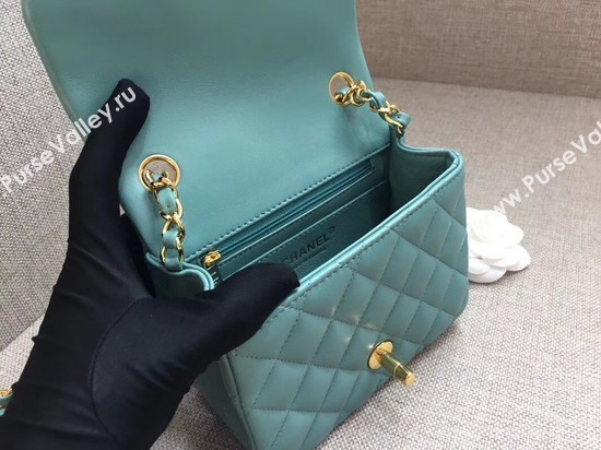 Chanel Classic MINI Flap Bag original Sheepskin Leather A1115 Light blue gold chain