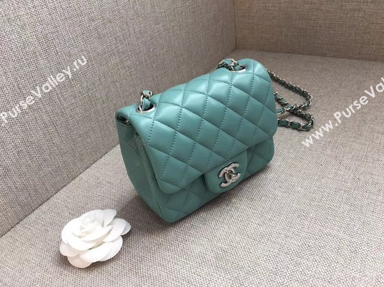 Chanel Classic MINI Flap Bag original Sheepskin Leather A1115 Light blue silver chain