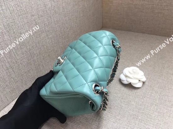 Chanel Classic MINI Flap Bag original Sheepskin Leather A1115 Light blue silver chain