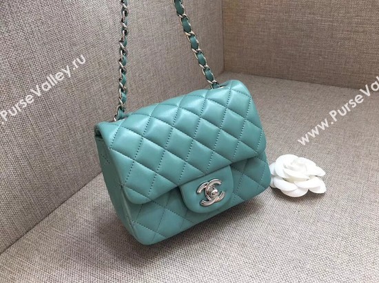 Chanel Classic MINI Flap Bag original Sheepskin Leather A1115 Light blue silver chain