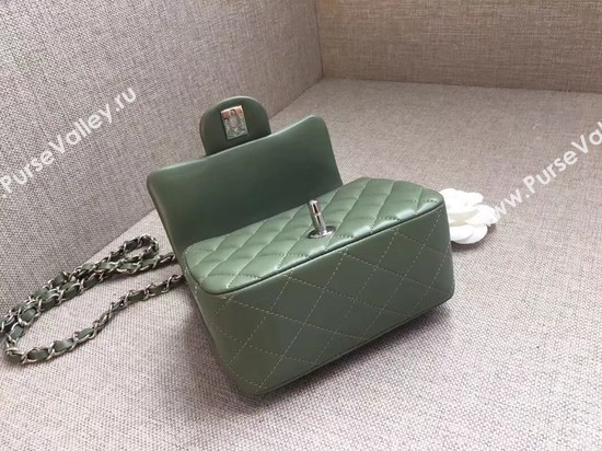 Chanel Classic MINI Flap Bag original Sheepskin Leather A1115 green silver chain