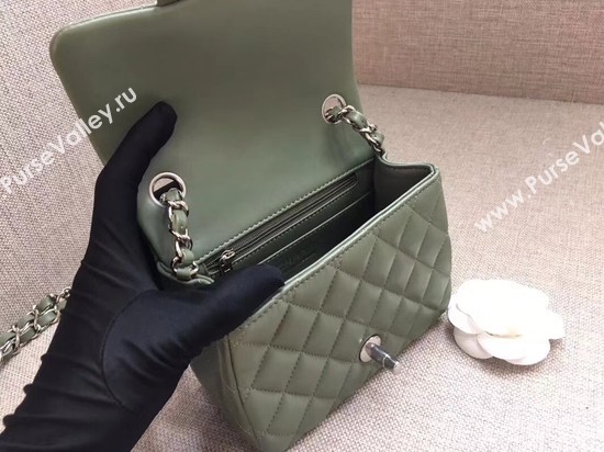Chanel Classic MINI Flap Bag original Sheepskin Leather A1115 green silver chain