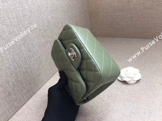 Chanel Classic MINI Flap Bag original Sheepskin Leather A1115 green silver chain