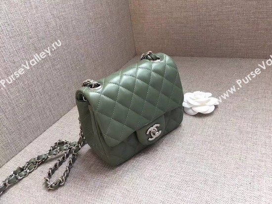 Chanel Classic MINI Flap Bag original Sheepskin Leather A1115 green silver chain