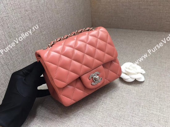 Chanel Classic MINI Flap Bag original Sheepskin Leather A1115 pink silver chain
