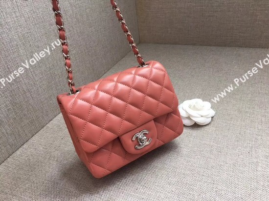Chanel Classic MINI Flap Bag original Sheepskin Leather A1115 pink silver chain
