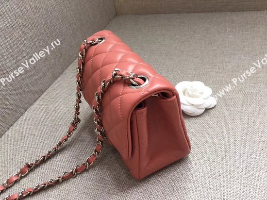 Chanel Classic MINI Flap Bag original Sheepskin Leather A1115 pink silver chain
