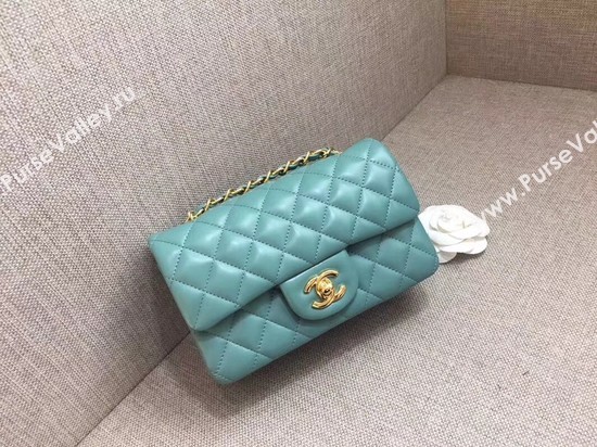 Chanel Classic MINI Flap Bag original Sheepskin Leather A1116 Light blue gold chain