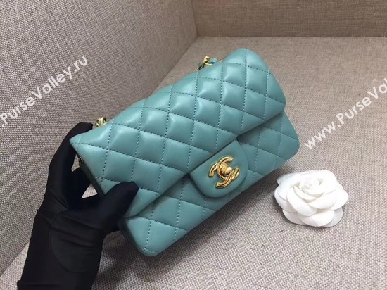 Chanel Classic MINI Flap Bag original Sheepskin Leather A1116 Light blue gold chain