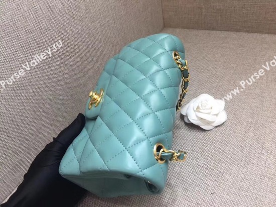 Chanel Classic MINI Flap Bag original Sheepskin Leather A1116 Light blue gold chain