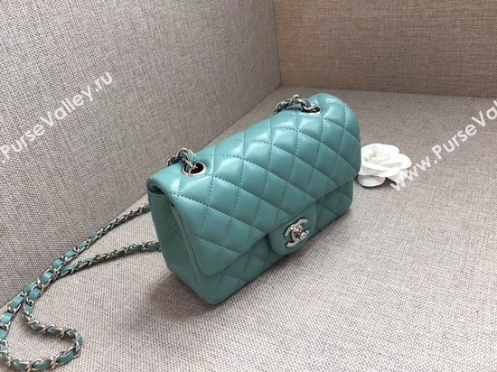 Chanel Classic MINI Flap Bag original Sheepskin Leather A1116 Light blue silver chain