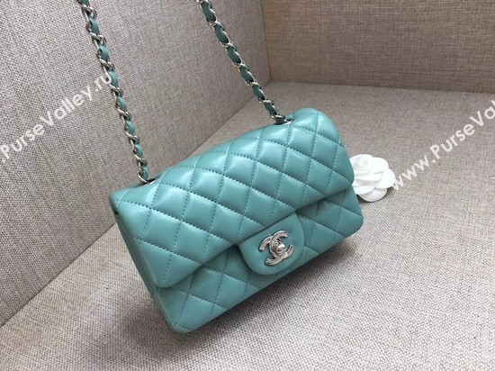 Chanel Classic MINI Flap Bag original Sheepskin Leather A1116 Light blue silver chain