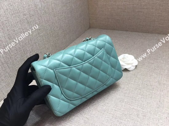 Chanel Classic MINI Flap Bag original Sheepskin Leather A1116 Light blue silver chain