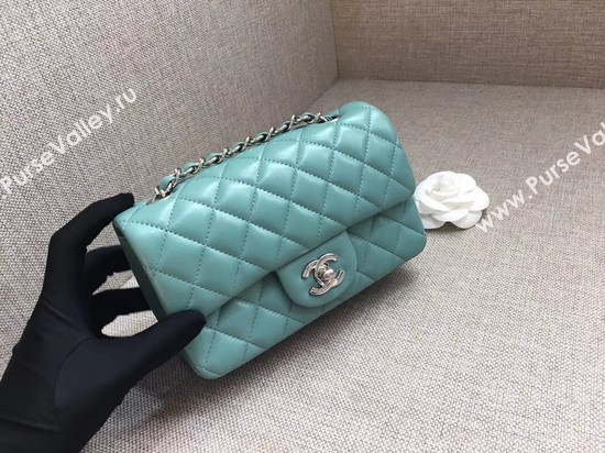 Chanel Classic MINI Flap Bag original Sheepskin Leather A1116 Light blue silver chain
