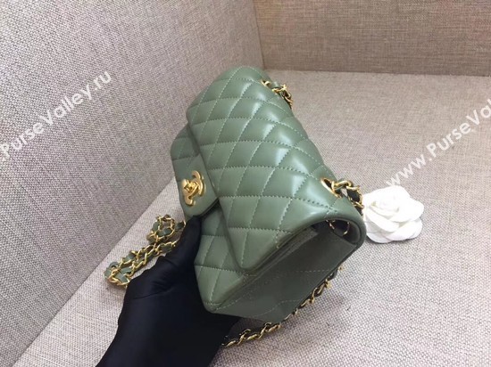 Chanel Classic MINI Flap Bag original Sheepskin Leather A1116 green gold chain