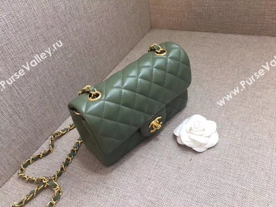 Chanel Classic MINI Flap Bag original Sheepskin Leather A1116 green gold chain