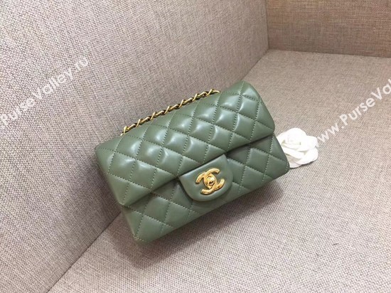 Chanel Classic MINI Flap Bag original Sheepskin Leather A1116 green gold chain