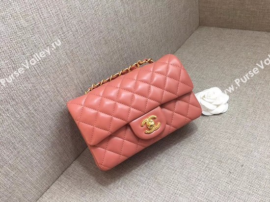 Chanel Classic MINI Flap Bag original Sheepskin Leather A1116 pink gold chain