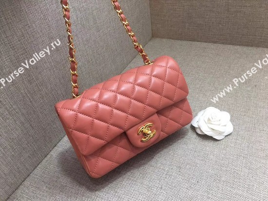 Chanel Classic MINI Flap Bag original Sheepskin Leather A1116 pink gold chain