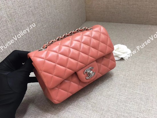 Chanel Classic MINI Flap Bag original Sheepskin Leather A1116 pink silver chain