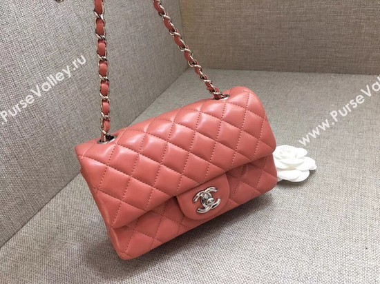 Chanel Classic MINI Flap Bag original Sheepskin Leather A1116 pink silver chain