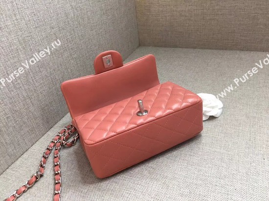 Chanel Classic MINI Flap Bag original Sheepskin Leather A1116 pink silver chain