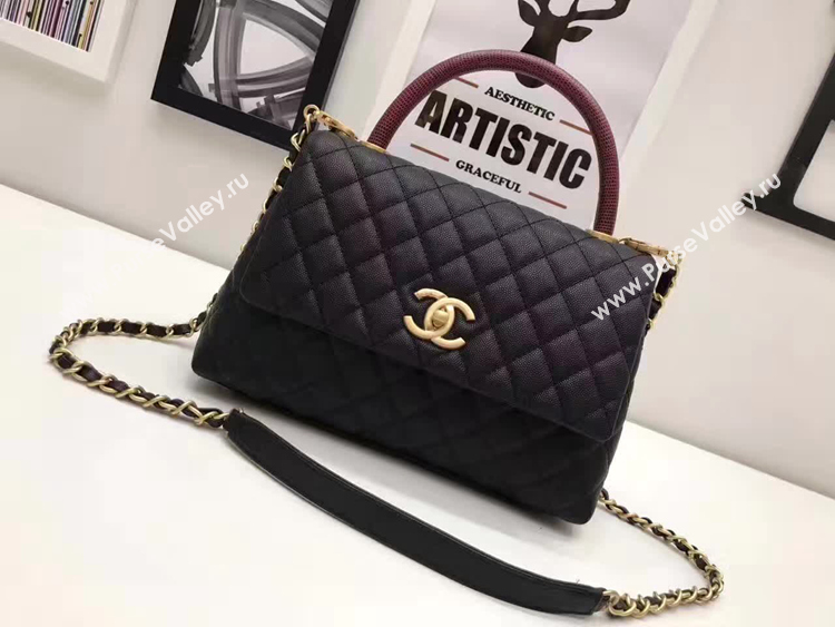 Chanel Classic Red Top Handle Bag Original Leather A92991 black Gold chain