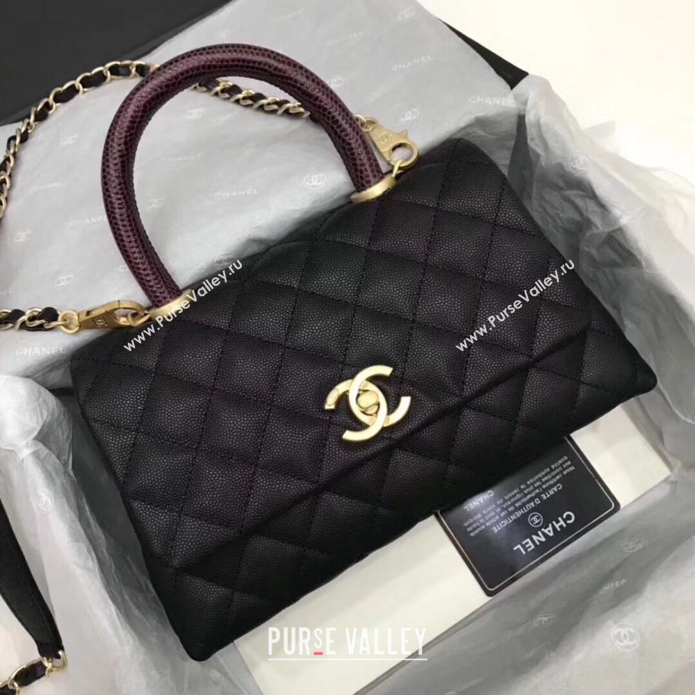 Chanel Classic Top Handle Bag black Cannage Pattern A92290 Gold