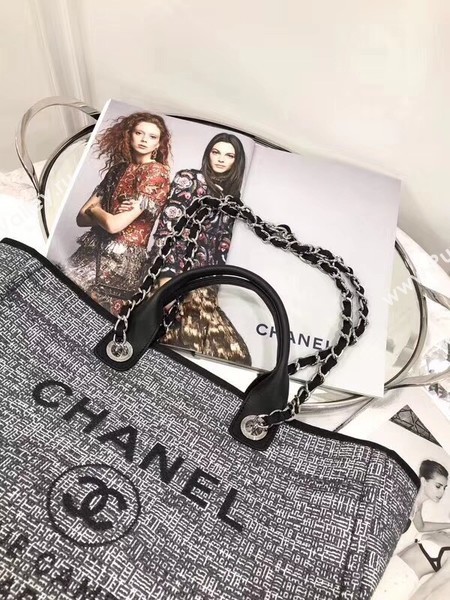 Chanel Original Canvas Leather Tote Shopping Bag 92298 Black