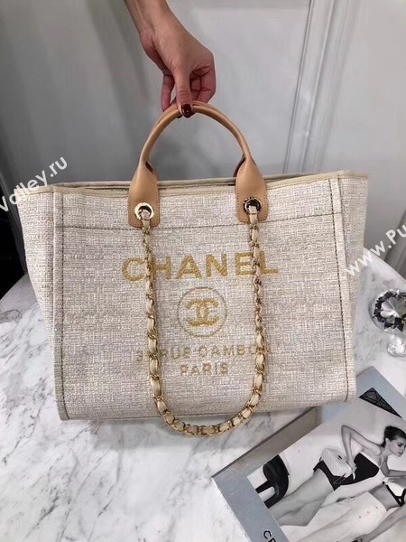 Chanel Original Canvas Leather Tote Shopping Bag 92298 Offwhite