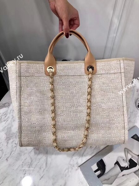 Chanel Original Canvas Leather Tote Shopping Bag 92298 Offwhite