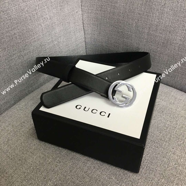 Gucci Leather belt with Double G buckle 406831 black