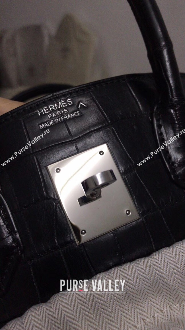 Hermes genuine 100% crocodile leather handmade birkin bag BK350 BLACK