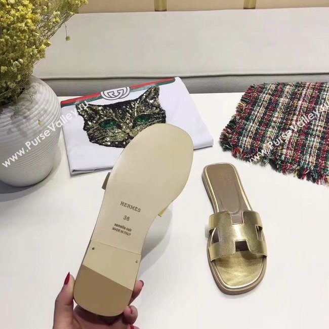 Hermes lady leather fashion Slipper HO809HMJ gold