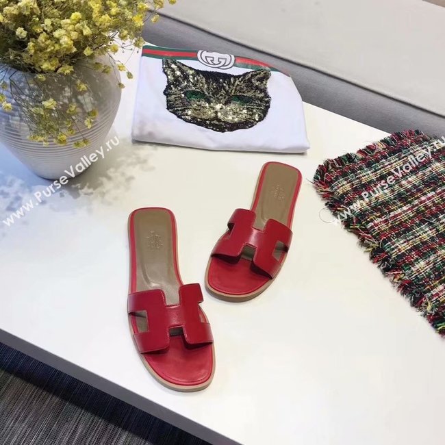Hermes lady leather fashion Slipper HO809HMJ red