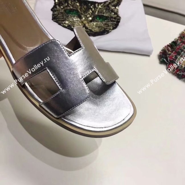Hermes lady leather fashion Slipper HO809HMJ silver