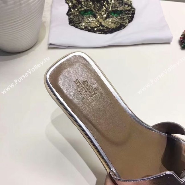 Hermes lady leather fashion Slipper HO809HMJ silver