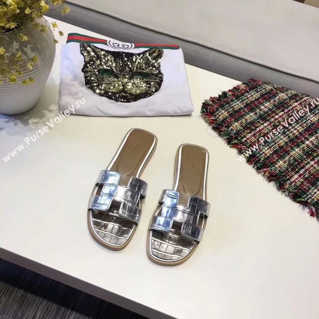 Hermes lady leather fashion Slipper HO811HMJ silver