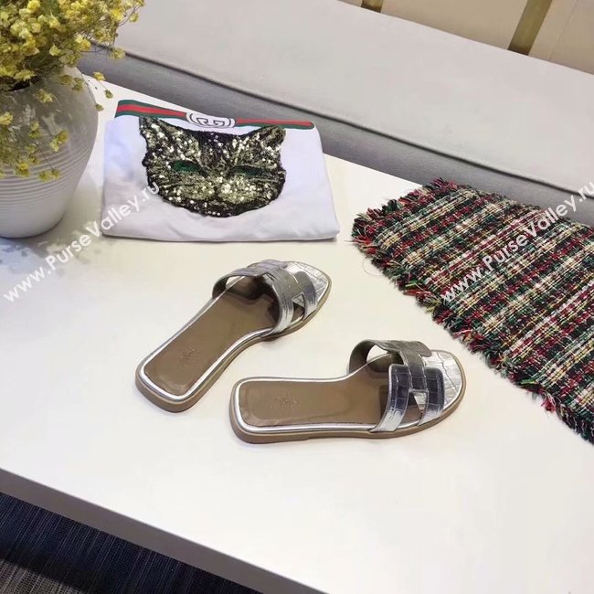 Hermes lady leather fashion Slipper HO811HMJ silver