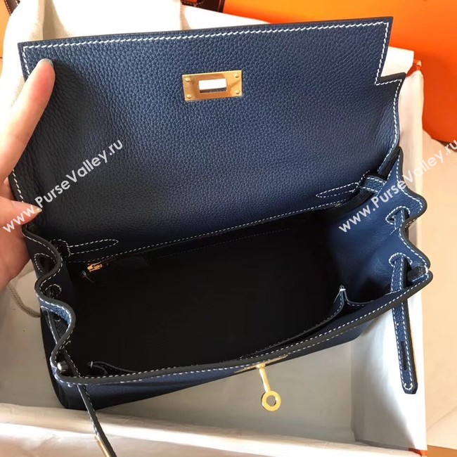 Hermes original Togo leather kelly bag KL320 dark blue