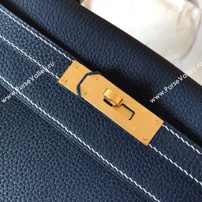 Hermes original Togo leather kelly bag KL320 dark blue