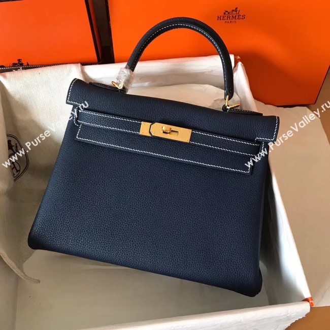 Hermes original Togo leather kelly bag KL320 dark blue