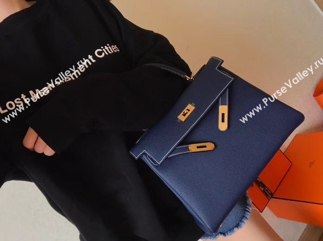 Hermes original Togo leather kelly bag KL320 dark blue