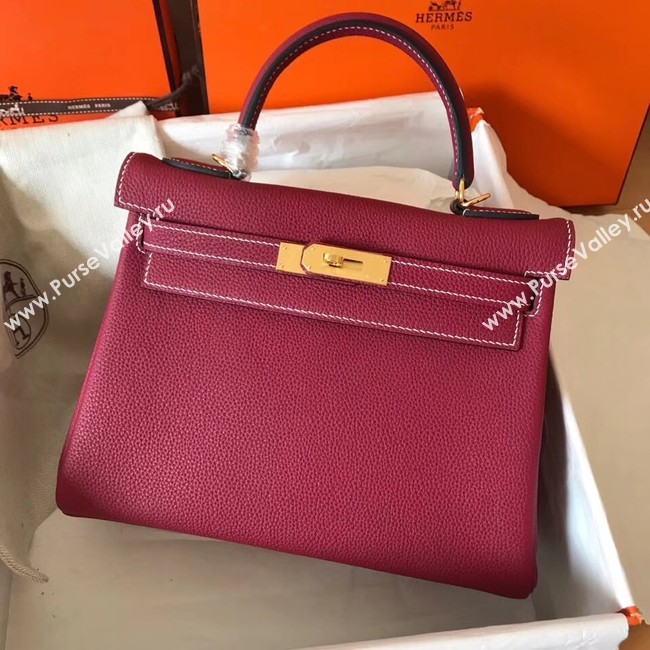 Hermes original Togo leather kelly bag KL320 fuchsia