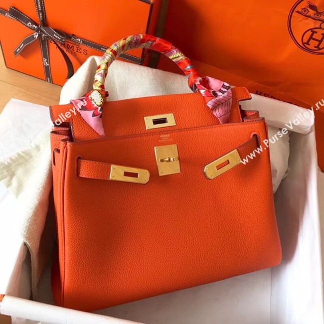 Hermes original Togo leather kelly bag KL320 orange