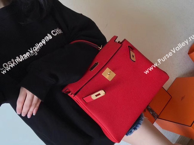 Hermes original Togo leather kelly bag KL320 red