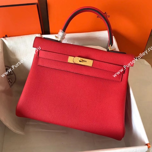 Hermes original Togo leather kelly bag KL320 red