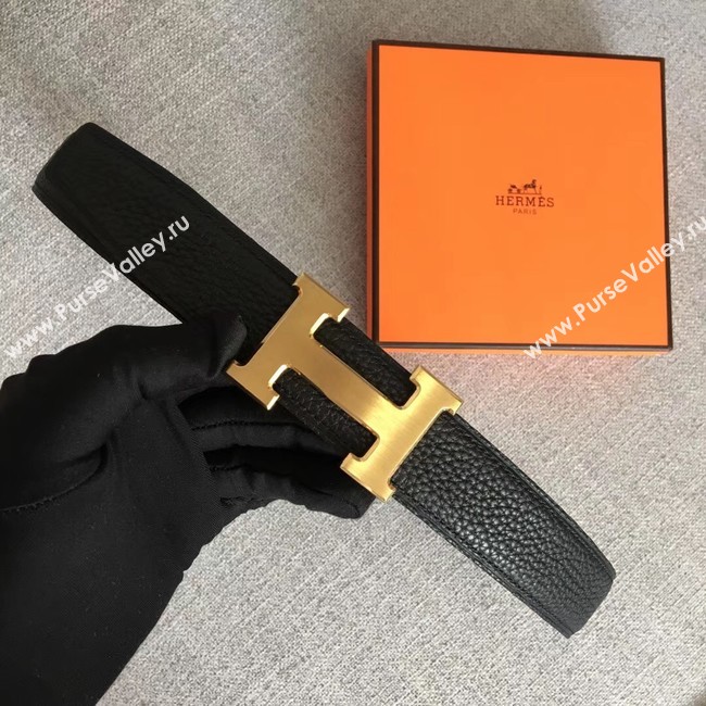 Hermes original togo 2 belt buckle & Reversible leather strap 32 mm H06454 black  gold plated metal 