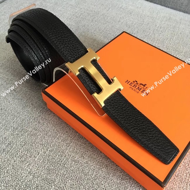 Hermes original togo 2 belt buckle & Reversible leather strap 32 mm H06454 black  gold plated metal 